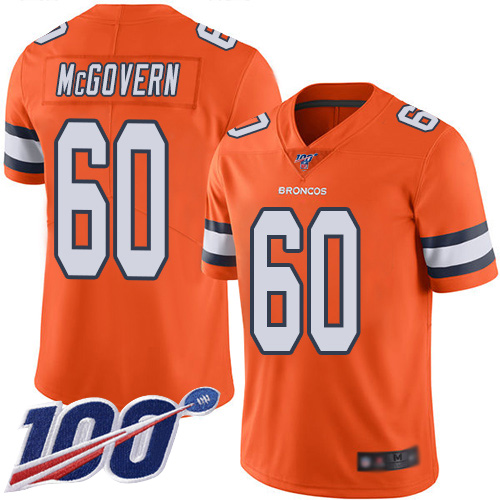 Men Denver Broncos #60 Connor McGovern Limited Orange Rush Vapor Untouchable 100th Season Football NFL Jersey->youth nfl jersey->Youth Jersey